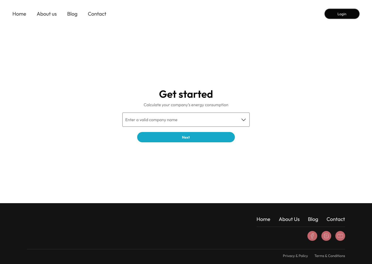 EnergyView get started screen, enter a valid company name