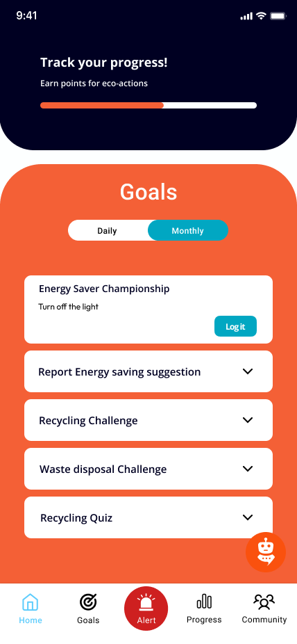 Point Team goals list with daily and monthly challenges