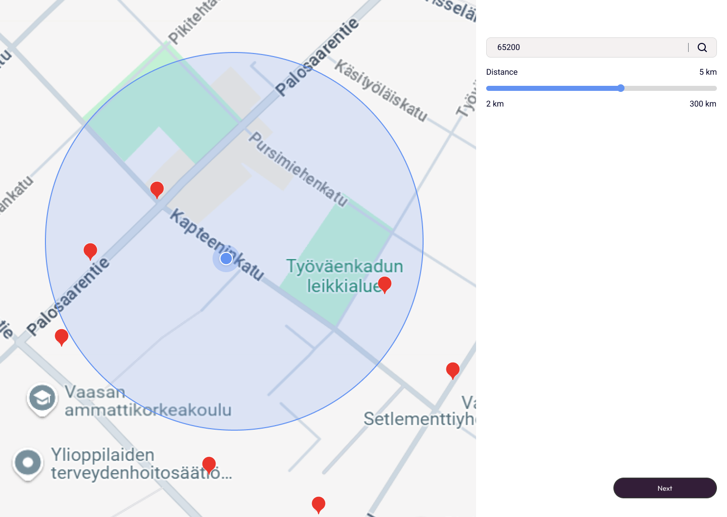 Resource Channel onboarding, set a location by postcode and a distance radius on a map