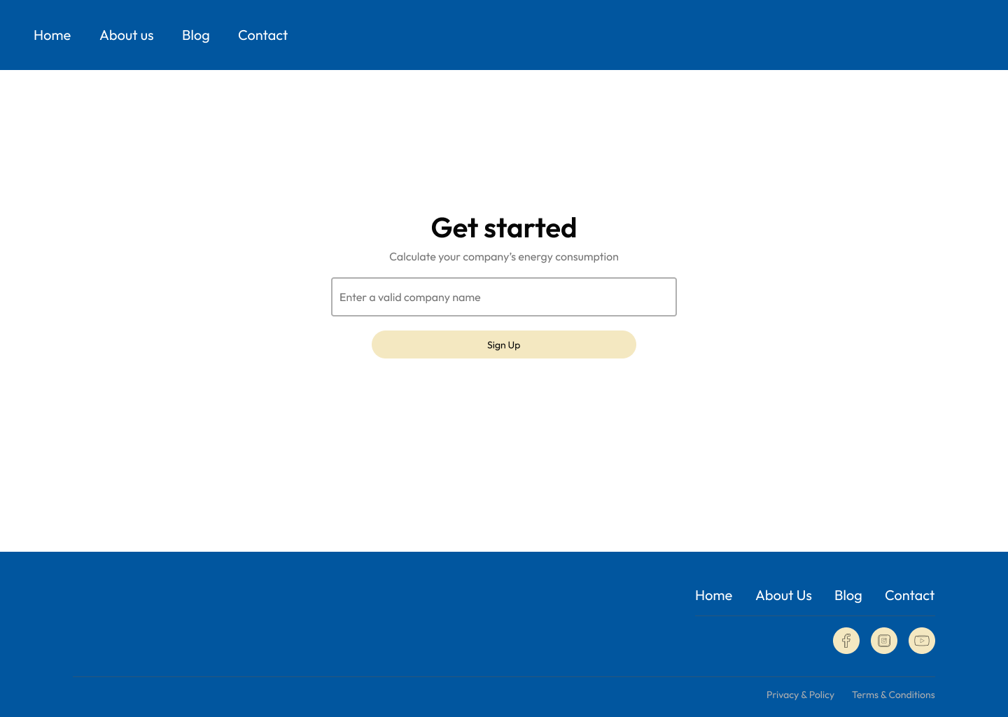 Resource Channel get started screen, enter a company name to sign up