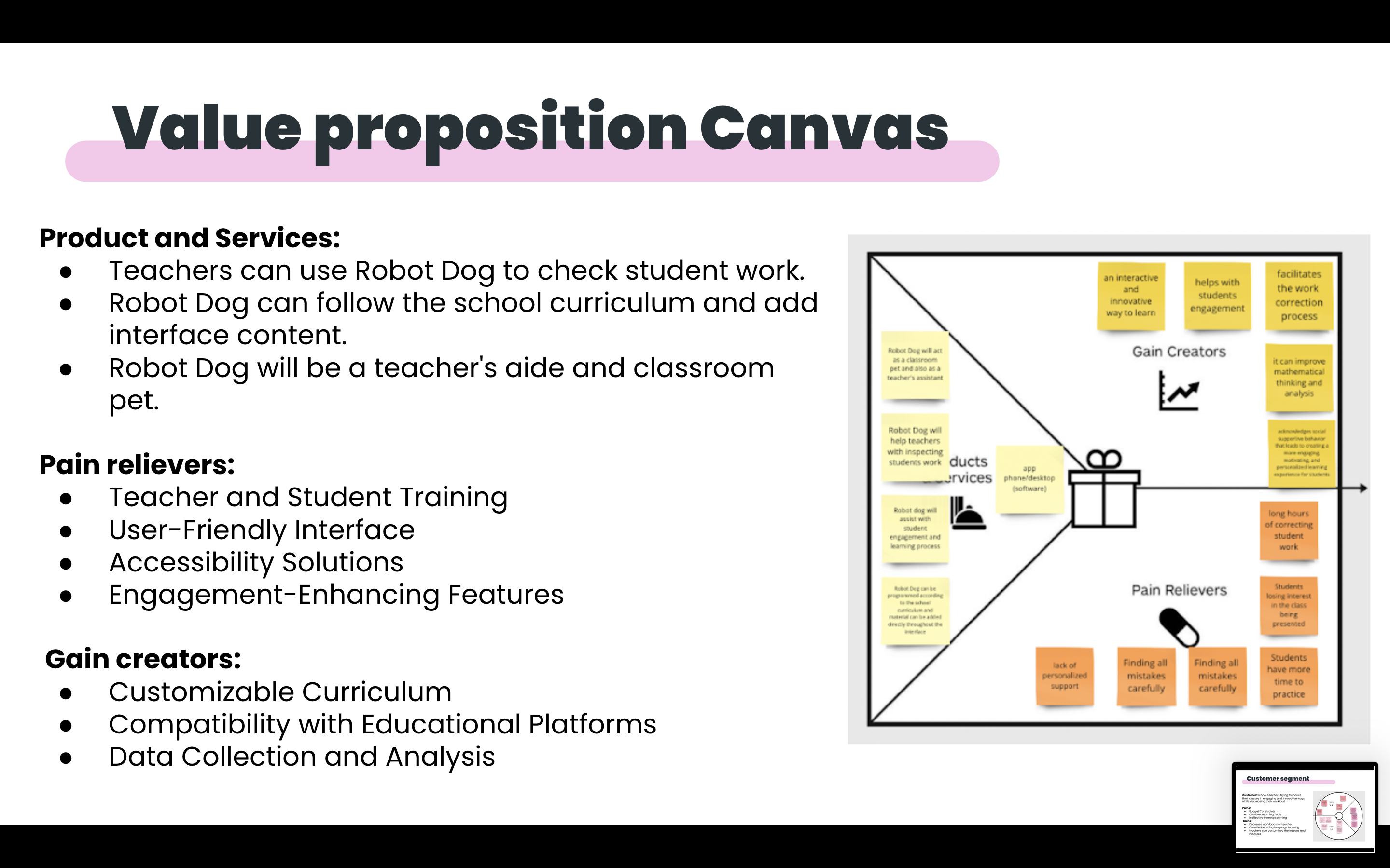 Value proposition canvas products and services, pain relievers and gain creators